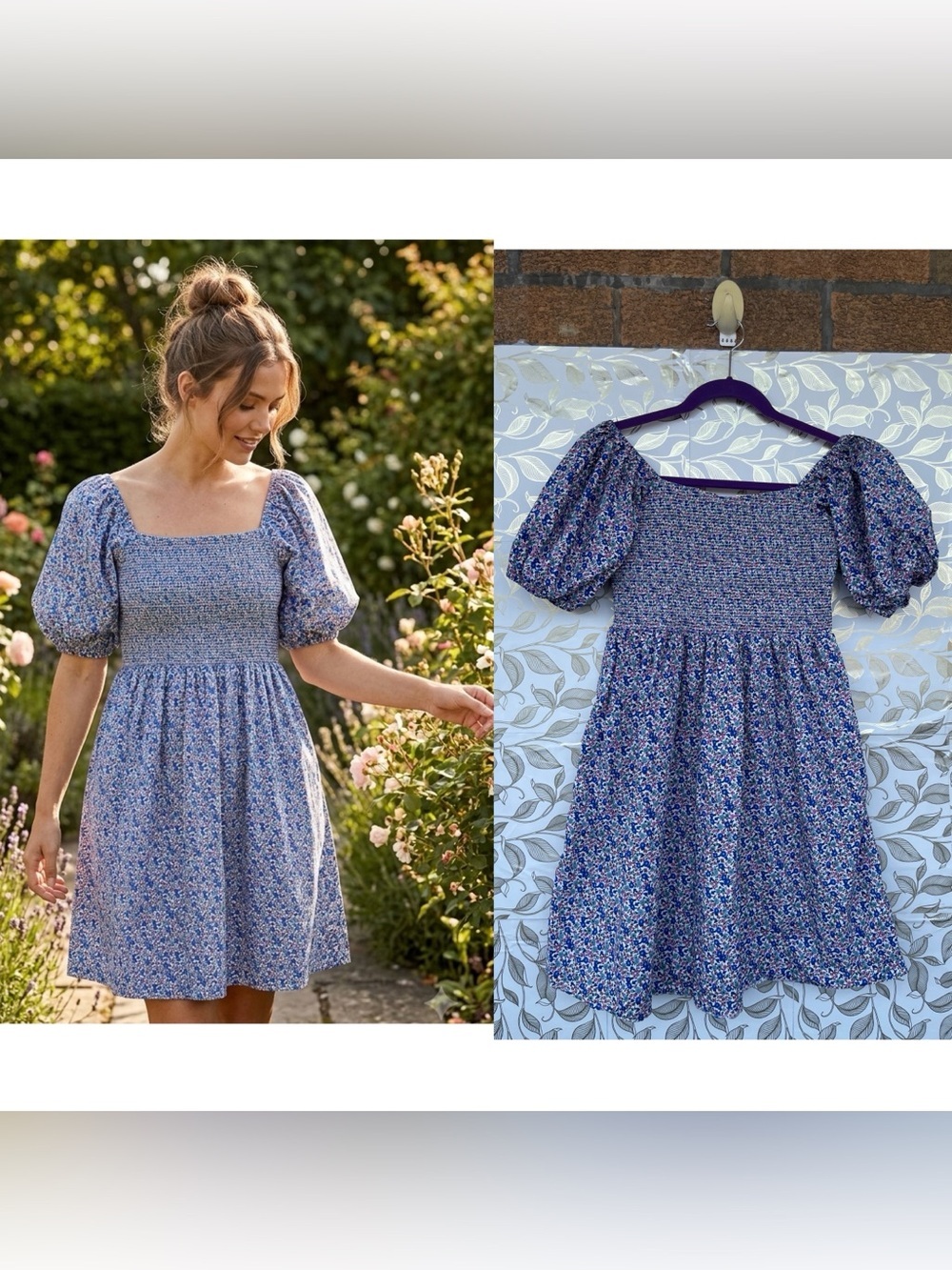 Les Coyotes de Paris Dolly Floral Smocked Dress XS Cottagecore Coquette Puff